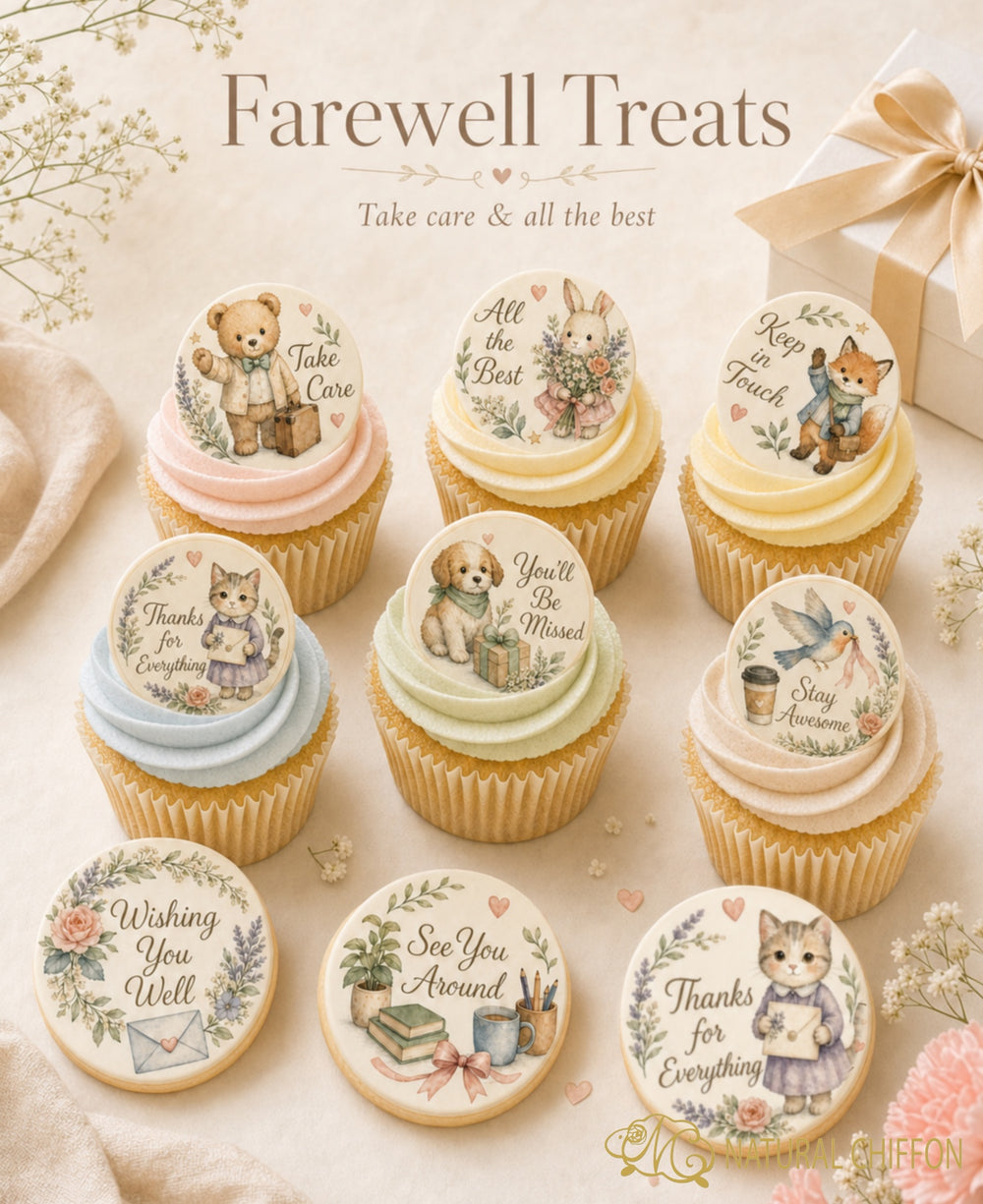 Farewell Treats 暖心動物散水印圖 Cupcake 與曲奇