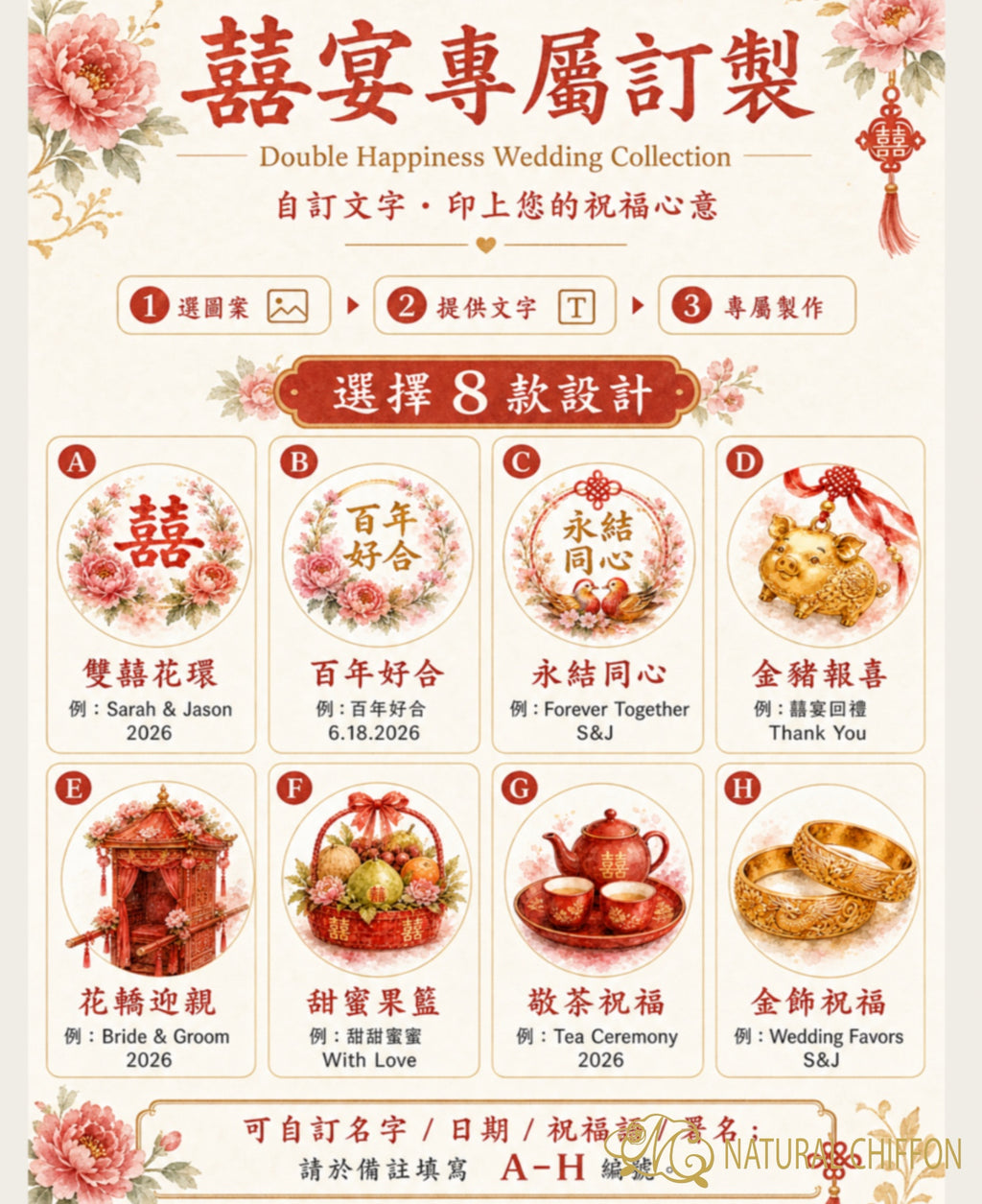 中式囍宴｜中式婚宴回禮・8款設計・可改文字