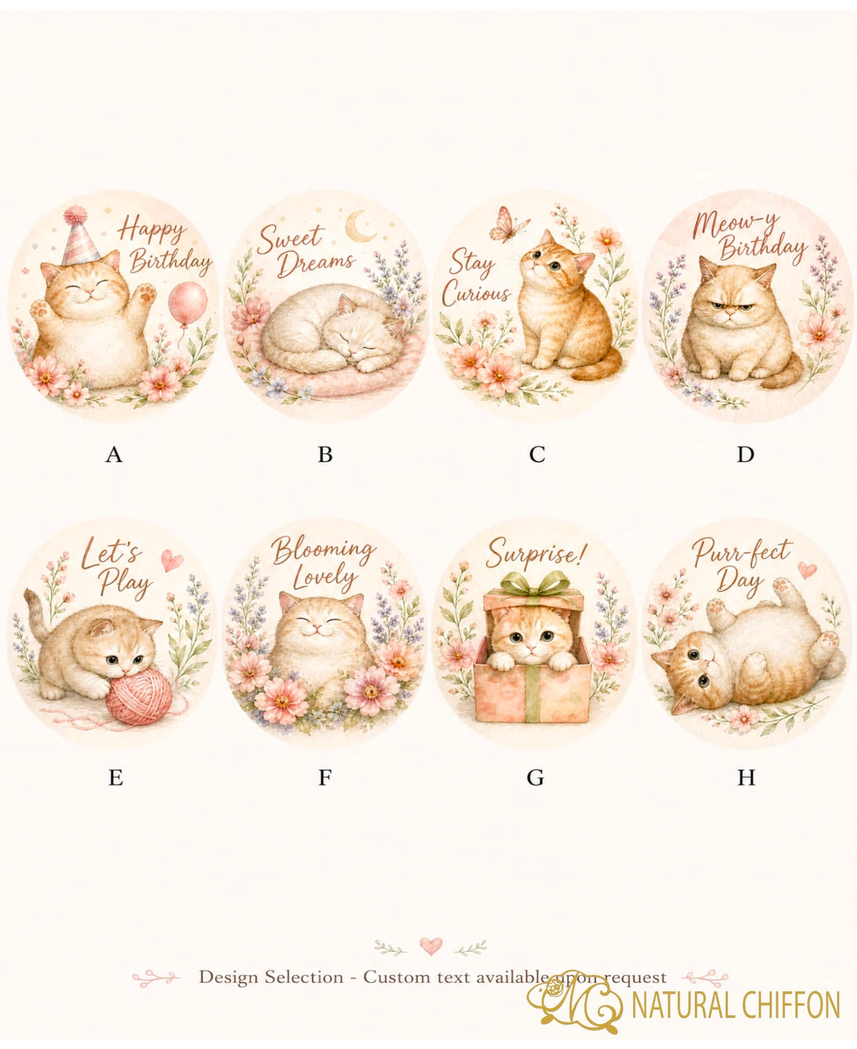 Cute Fat Cat Birthday｜可愛胖貓生日・8款設計・可改文字