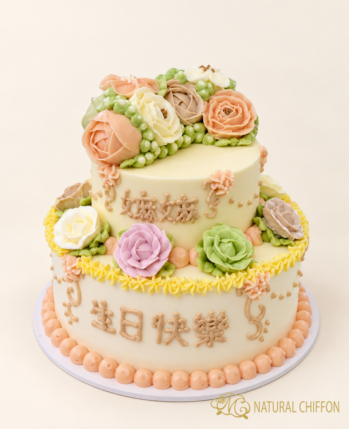 TF104  2層花卉蛋糕 約 4.5吋+6.5吋 (約3磅)