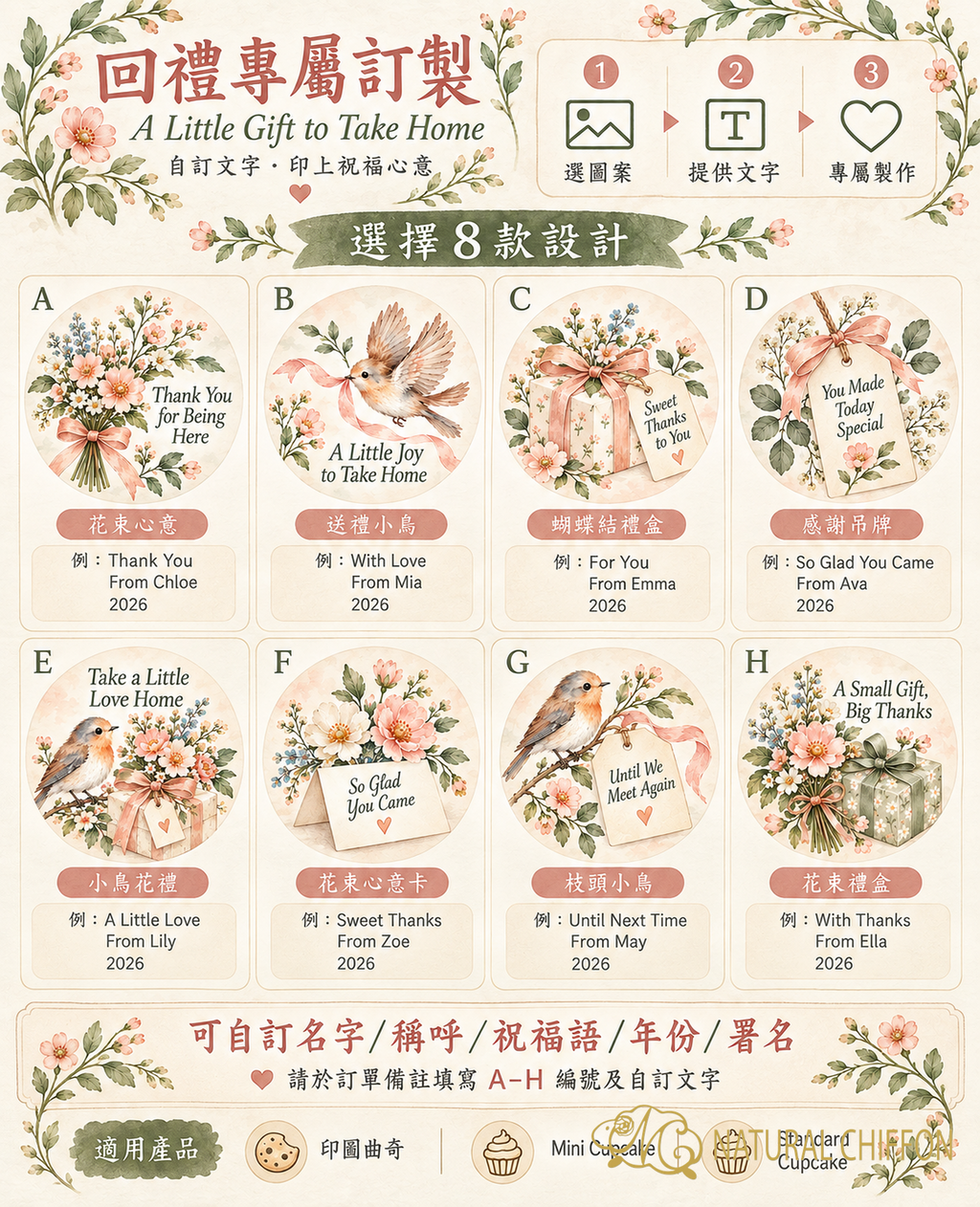 A Little Gift to Take Home｜A 至 H 八款可改文字詳細選款圖