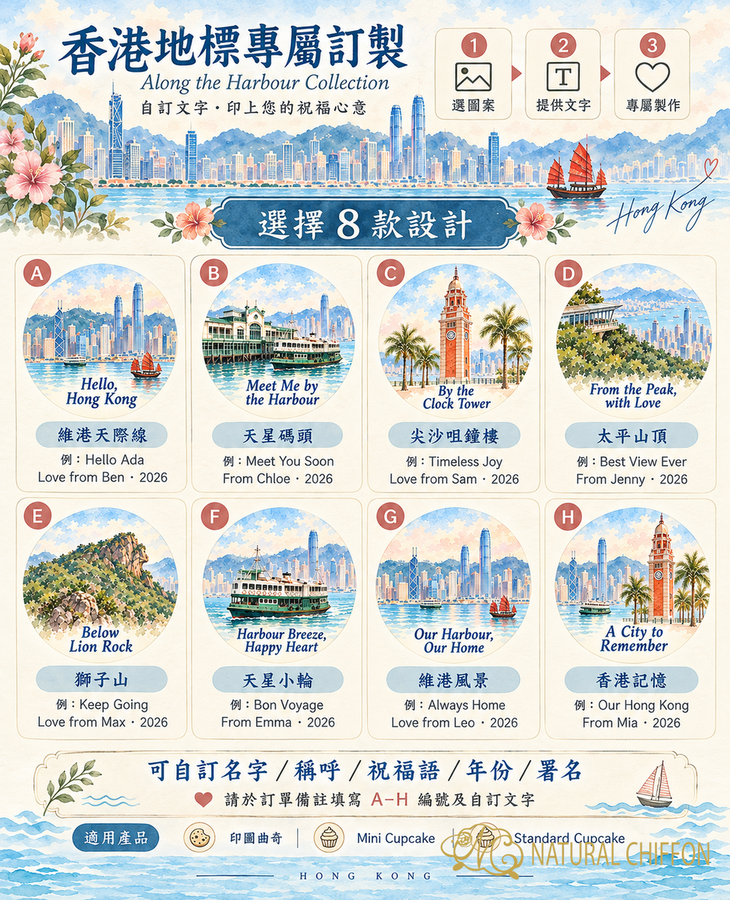 Along the Harbour｜A 至 H 八款可改文字詳細選款圖