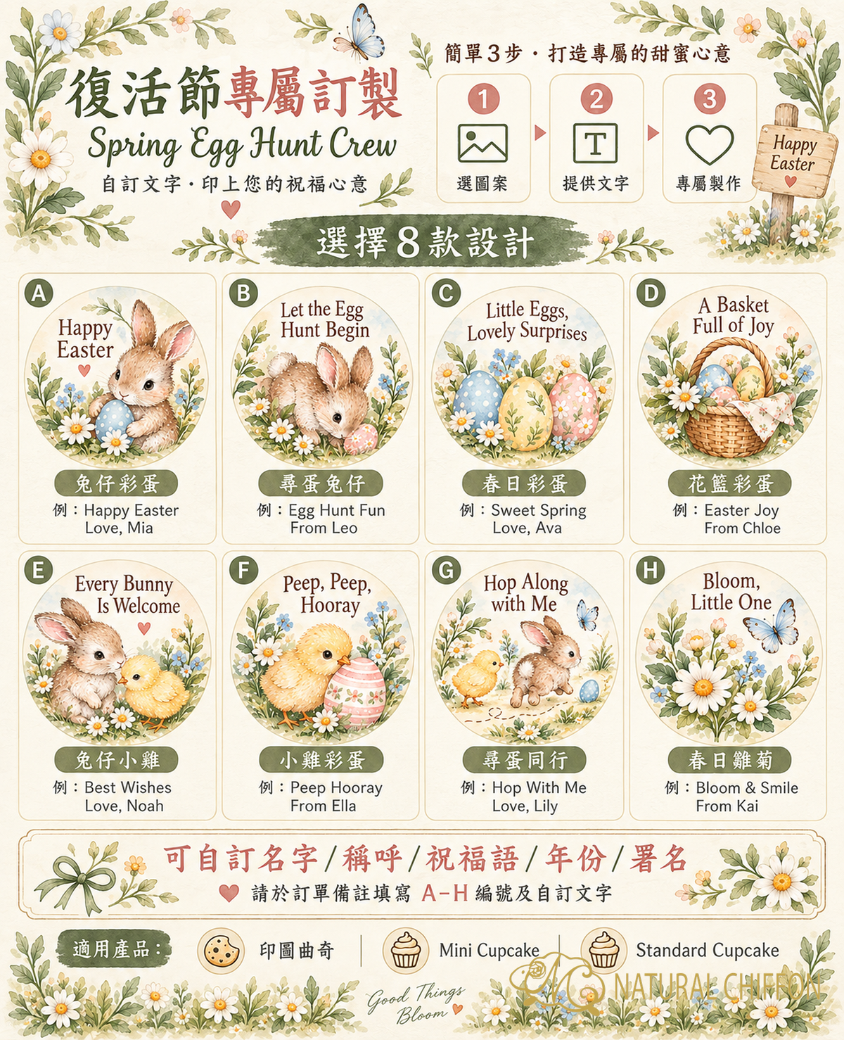 Spring Egg Hunt Crew｜A 至 H 八款可改文字詳細選款圖